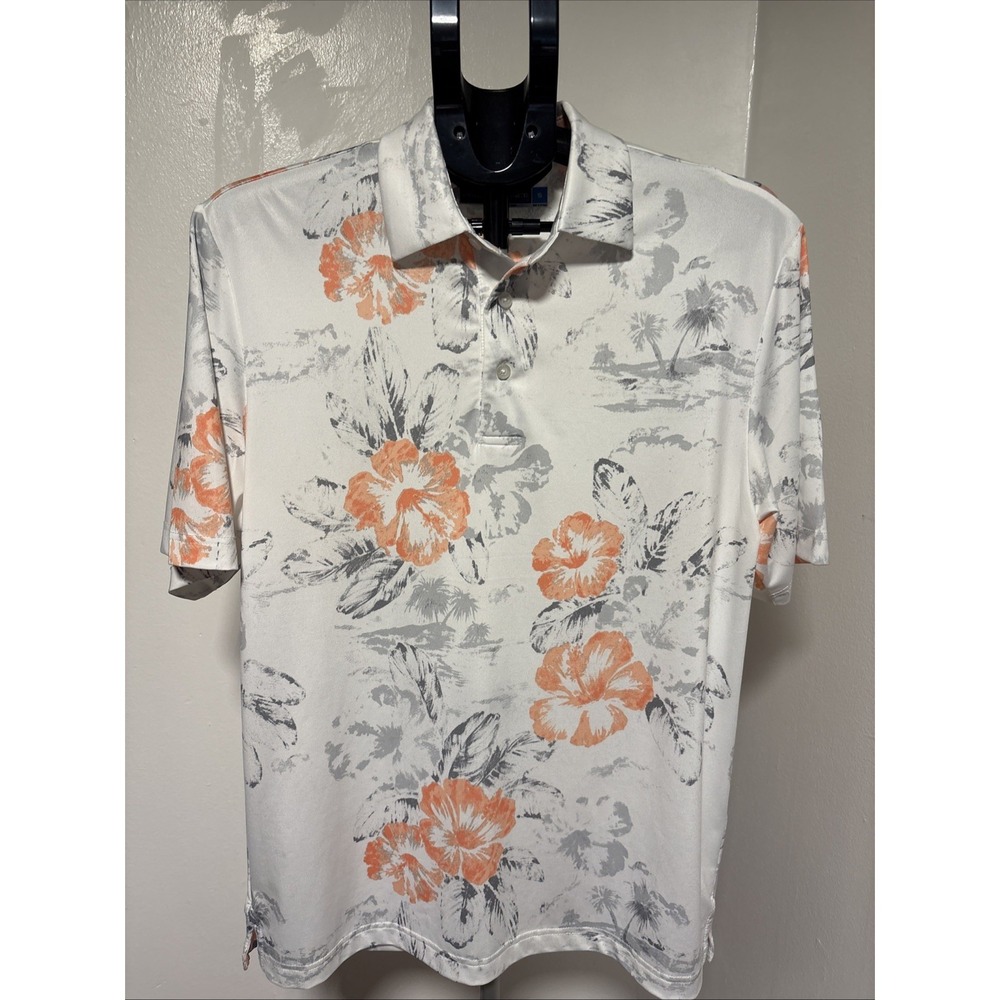 ROUNDTREE YORKE Polo Shirt Mens L Performance flower Short Sleeve Workwear Golf